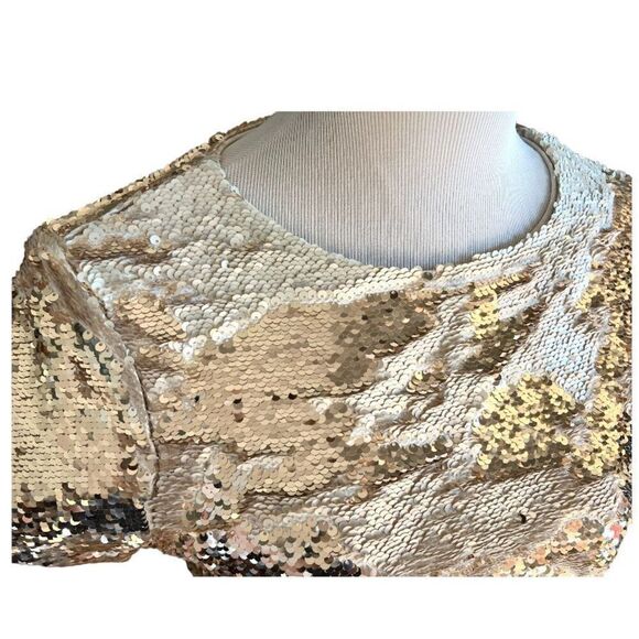 Womens Buckle Ark & Co Gold Metallic Bling Sequin Stunning Holiday Top - Sz S - Picture 5 of 5